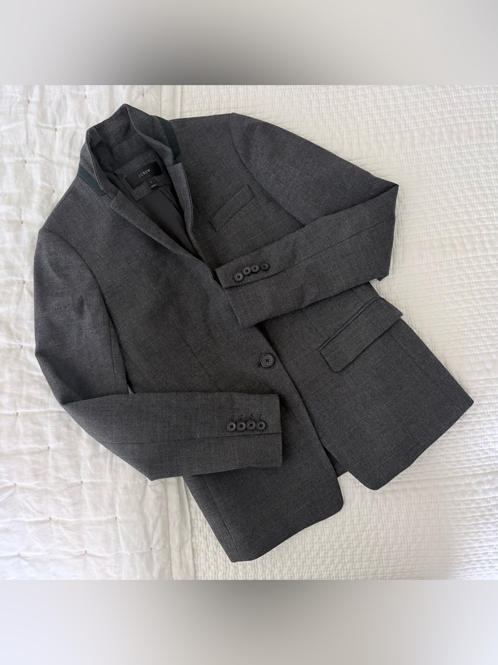 J. Crew Gray Wool Green Collar Single Button Blazer | Sz 2 | EUC